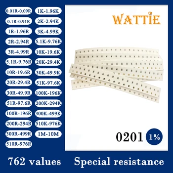 0201 1% de resistência Especial do pacote de 0603mm 1/20W kit resistor resistor variedade 762 valores 50pcs/valores 0R-10M SMD Exemplo de Livro