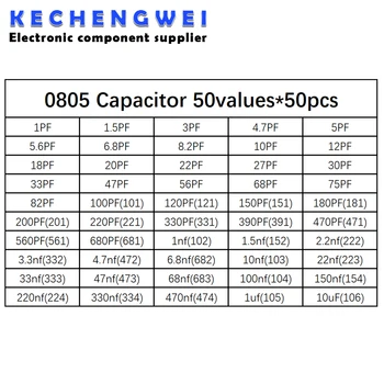 0805 SMD Chip Capacitor Cerâmico Kit Sortido de 1pF~10uF 50values*50pcs=2500pcs Amostras Kit