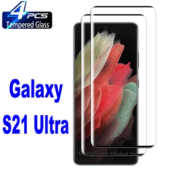 1/4Pcs Alta Auminum de Vidro Temperado Para Samsung Galaxy S21 Ultra impressões digitais Desbloquear 3D Curvas Anti-risco Protetor de Tela de Vidro