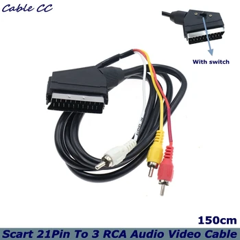 1,5 m RGB Scart 21Pin Para 3 RCA de Áudio Cabo de Vídeo para NES para o FCS Triplo X 3 Phono Composto de Áudio e Vídeo Leva Padrão Europeu