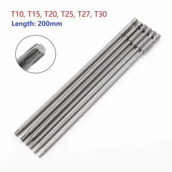 1/6pc 200mm Sólido Magnético Torx chave de Fenda que Bit Pode Absorver Parafuso S2 Liga de Aço T10 T15 T20 T25 T27 T30