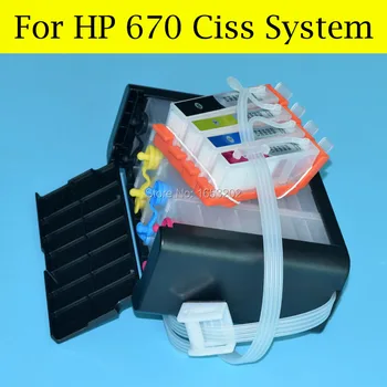 1 Conjunto de 670 Ciss Sistema Permanente Com Chip Para HP Deskjet Impressora 3525,5525,4615,4625,6525