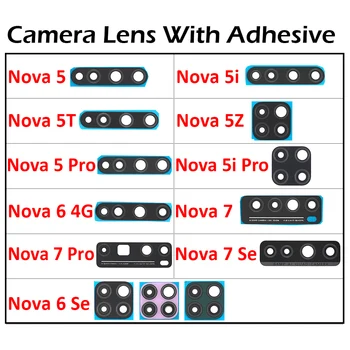 100% de fibra de Vidro de Volta Câmera Traseira Lente de Vidro Para a Huawei Nova 5T 5 5i 5T 5Z 6 Se 7 Pro Traseiro da Câmera Lente de Vidro Com Adesivo