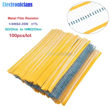 100pcs 1/4W 0,25 W 0~10M Ohms 1% de Metal Filme Resistor de 100R 220R 1 K 1.5 K 2.2 4.7 K K K 10 K 22 47K 100 K 100 220 220 ohm 1M Resistência