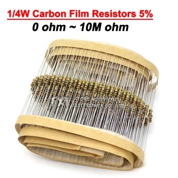 100PCS 1/4W Resistores de Filme de Carbono de 5% 1R-10M 10R 47R 100R 220R 1K 10K 4K7 100K 560K 1M 3M3 de ohm ibuw Anel de Cor Resistência