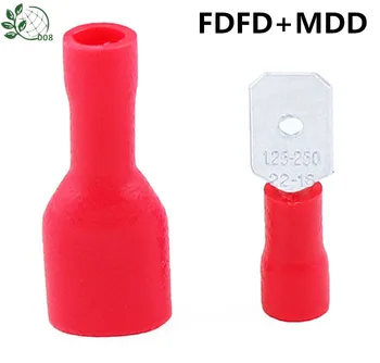 100PCS FDFD1.25-250 Red Spade Elétricos Isolados Crimp, conecte o Terminal