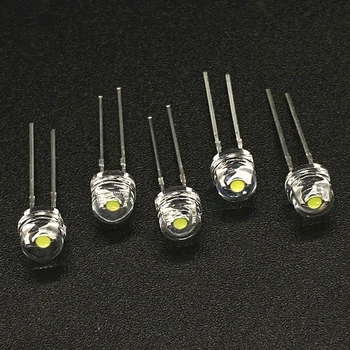100pcs/monte branco 5mm F5 Chapéu de Palha LED Candelabro de Cristal da Lâmpada de Contas Grandes Chip de Núcleo 6-7LM diodos emissores de Luz leds luzes de DIY