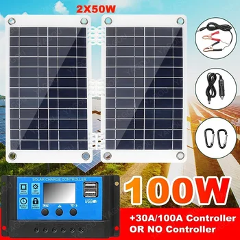 100W dobra o Carregador Solar 12V 5V Solar Exterior do Painel da Célula Completa, Segura Kit de Carga para o Motor do Carro RV Bateria Prato Saudável