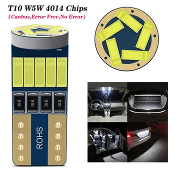 100x T10 W5W Led WY5W 15SMD 4014 Chips Super Carro Brilhante Luz Interior Folga Lateral Automático Luzes da Placa de Licença Lâmpada 12V/