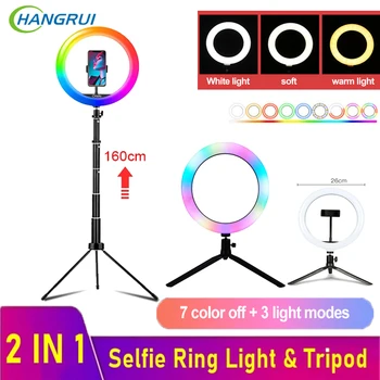 10inch LED RGB Selfie Anel de Luz com Tripé USB Colorido Flash Luzes de Preenchimento Para o iPhone Fotografia Anel de Lâmpada Para o Vlog do YouTube