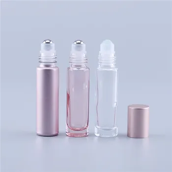 10ml Cor-de-Rosa Espessura de Vidro do Rolo Em Óleo Essencial Vazio Frasco de Perfume Bola de Rolo da garrafa Para Viagens