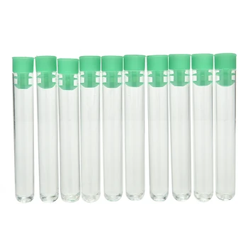 10Pcs 12x75mm Rígido tubo de plástico poliestireno tubo de ensaio de alta transparência limpar tubos verde com tampas de Rolha escola de material de laboratório