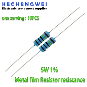 10Pcs 5W 1% de resistores de filme de Metal resistência 0,1 R~10M 1K 1.2 1.3 3.3 10 22 33 120 360 18 390 470 82 R K ohm 10K 100K 1M