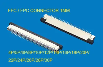 10pcs FFC / FPC conector de 1mm de 4 Pinos 5 6 7 8 10 12 14 16 18 20 22 24 26 28 30P Gaveta Tipo de Fita Mini Conector de Topo de Contato