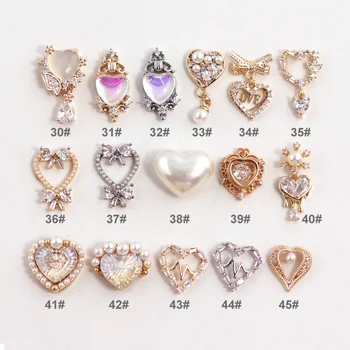 10pcs/lot 3D Coração de Amor Liga da Arte do Prego Zircão Pérola de Cristal Metal Manicure Unhas, Acessórios, Suprimentos Decorações Encantos 30#