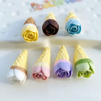 10Pcs Simulação de Flor de sorvete em Miniatura, Bonecos de Resina Cabochão Falso Alimentos Dollhouse Decoration Jogar DY Scrapbooking Artesanal