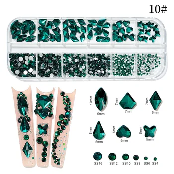 12Girds/Caixa Multi Tamanho AB/Colorido Hotfix Strass Flatback de Pedras de Cristal 3D Nail Art e Decorações de Luxo Glitter