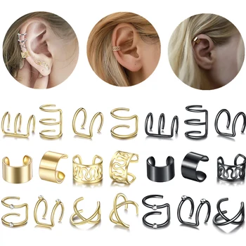 12pcs/set 2021 Moda da Cor do Ouro do Ouvido Punhos Folha Clipe de Brincos para Mulheres Garota Sem Piercing Falso Cartilagem Brinco de Acessórios