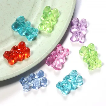 16mm Resina Bonito Gummy Bear Orifício Vertical Esferas Transparentes Candy Color Esferas de DIY Encantos Colar Brincos Jóias Acessórios