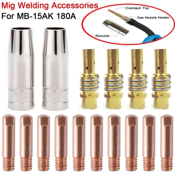 16Pcs Consumíveis de Soldagem Mig Bico de Co2 MB-15AK Solda a Arco de Argônio 0.6/0.8/0.9/1.0/1.2 mm Bocal de Ponta de Contato Para 15AK MIG MAG