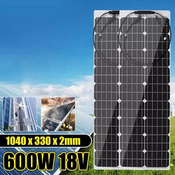 18V 600W Flexível Painel Solar Monocristalino Para Carro, Barco, Casa, Carregador de Bateria Solar Impermeável Painel Solar, Célula Solar Módulo