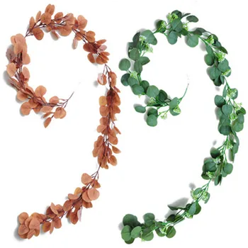 195 cm Artificial Verde Folhas de Eucalipto Guirlanda de Cipó Casamento Vegetação em Casa a Festa de Aniversário de Tabela de Parede Folhas Verdes Decoração