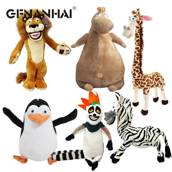 1pc 20-35cm 6 Estilos de Madagascar brinquedos de pelúcia, brinquedos de pelúcia macia animal bonecas girafa leão, hipopótamo penguin zebra lêmures figura presente para as crianças