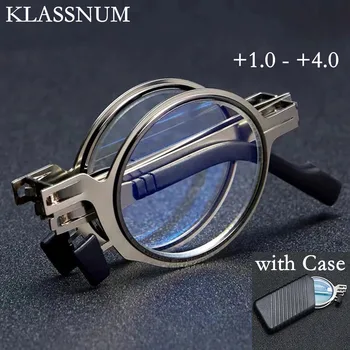 1Pc Azul de Luz Anti-Óculos de Leitura Homens de Metal Dobrável Presbiopia Óculos de Armação de Óculos de Refrigeração com o Caso +1.0 +2.0 +3.0 +4.0