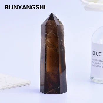 1PC quartzo Natural, Chá de Cristal Ponto de Cura de Fumo Pedra de Prismas Hexagonais Obelisco Varinha de Tratamento de Pedra DIY Presente Reiki 10x3cm