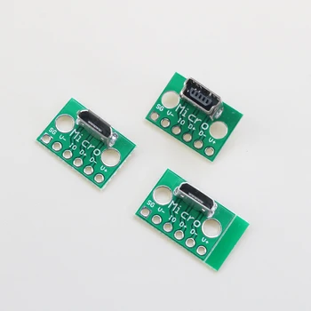 1PCS de Dados Cabo de Carregamento Jack Placa de Teste com o Pino de Cabeçalho de 90 Graus Micro Mini USB Fêmea conector Macho