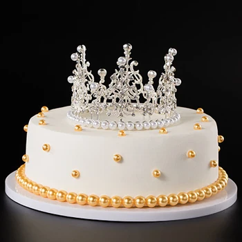 1pcs Pérola da Coroa Bolo Decorativo Pequeno Tiaras de Cristal Prateado Princesa CakeToppers