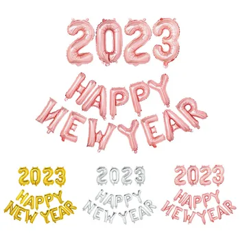1Set Feliz Ano Novo 2023 Ouro Prata Número de Balões Folha Feliz Natal Decorações de 2022, a Véspera de Ano Novo Fornecimentos de Terceiros