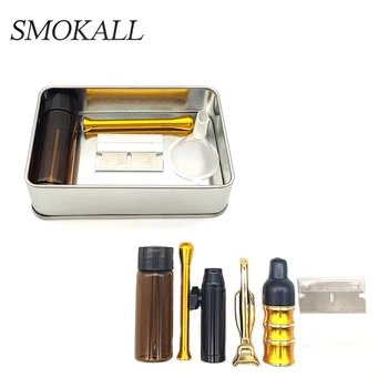 1Set Fumo de Tabaco Com Metal Sniffer Tubo de Vidro Frasco de comprimidos Placa de Acrílico Funil de Erva Cigarro de Tabaco Acessórios de Fumar