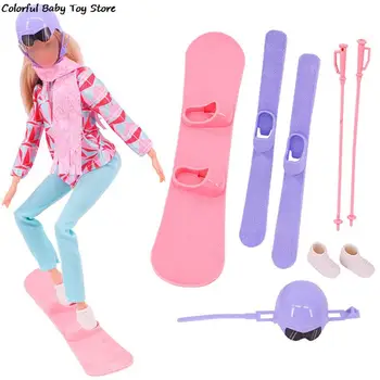 1Set Moda Mini Boneca Acessórios de Esqui Sapatos Capacete de Esqui e Snowboard, Definido Por 30cm de Boneca Dollhouse Decoração Brinquedo