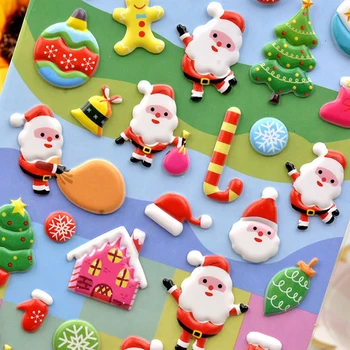 1Sheets de Natal 3D Puffy em Massa Adesivos de desenhos animados Papai Noel Adesivo DIY Scrapbook Decoração Engraçado Crianças Clássico Brinquedo de Presente aleatória