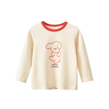 2-8T Algodão Garoto de Camiseta Meninas Básica T-Shirt Criança Criança menino menina Roupas de Outono Inverno Superior Urso de Impressão para Crianças Tee Roupa
