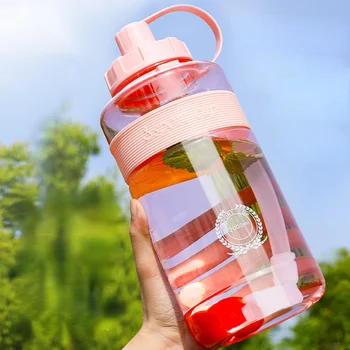 2 Litros de Fitness Esportes de Garrafa de Plástico de Grande Capacidade de Garrafa de Água com Palha Menina Exterior Escalada Garrafa de Bebida Chaleira BPA Livre