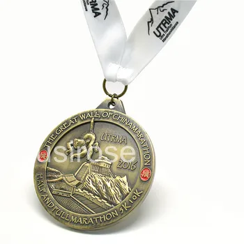 2016 Nova medalha maratona da Grande Muralha da Copa medalhas comemorativas custom-made, o zodíaco de medalhas, com fitas brancas