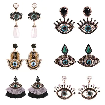 2019 A Europa E A América Exagerada Vintage Strass Crystal Eye Brincos Para Mulheres Boho Moda Jóias Borla Earings