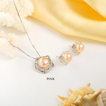 2019 moda grande flor de prata 925 conjuntos de jóias pingente & colar de corrente de prata 925 para mulheres pérola conjunto de jóias à venda