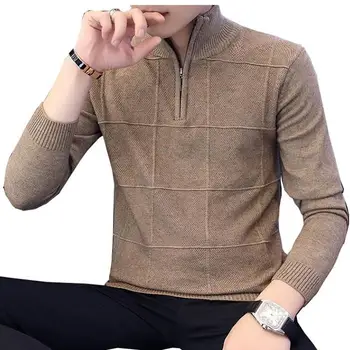 2020 Suéteres masculinos Outono Inverno Quente de Lã de Cashmere Zíper Camisolas Pullover Homem Casual Malhas Plus Tamanho M-XXXL