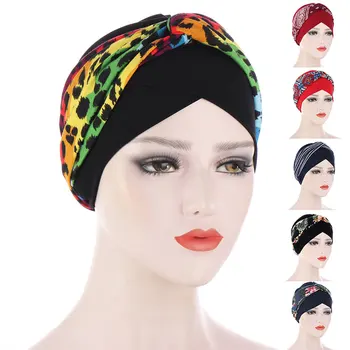 2021 Nova Estampa Floral Turbante Chapéu Elástico Tampa De Torção Da Tampa Da Cabeça Do Muçulmano Interior Hijabs Rodada Bonnet Caps Lenço Noite De Sono Chapéus