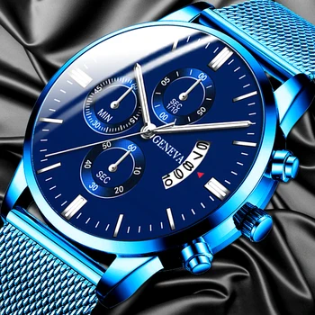 2022 Homens de Negócios de Moda do Calendário Relógios de Homens de Luxo Azul de Malha de Aço Inoxidável Correia de Relógio Quartzo Analógico relógio masculino