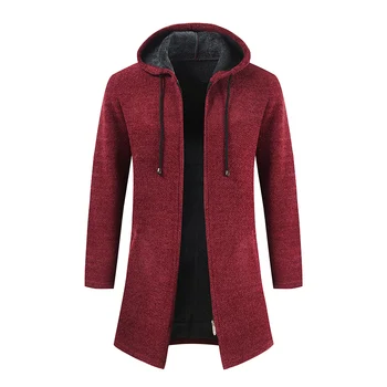 2022 Inverno Homens Blusas de Lã Homens com Capuz Long Cardigan Masculino Soild Cor Casual Grossa Quente Sweatercoat M-3XL