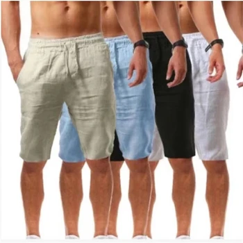 2022 masculina da Nova Roupa de cama de Algodão shorts Calças Masculinas de Verão Respirável Cor Sólida Calças de Linho de Fitness Streetwear S-5XL