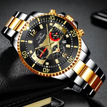 2022 Moda Relógios De Homens De Homens Luxo Sport Impermeável De Ouro De Aço Inoxidável De Quartzo Relógio De Pulso De Homem De Negócios, Casual Luminoso Do Relógio