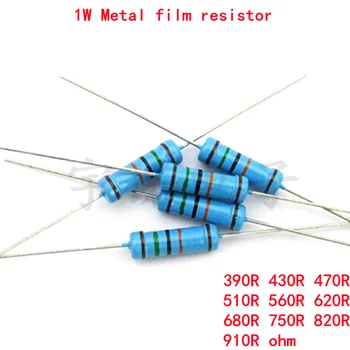 20pcs 1W de resistores de filme de Metal de 1% 390R 430R 470R 510R 560R 620R 680R 750R 820R 910R 390 430 470 510 560 620 680 750 820 910 ohm