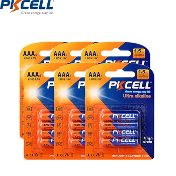 24Pcs/6card PKCELL AAA lr03 de 1,5 V pilhas Alcalinas Pilhas secas E92 AM4 MN2400 MX2400 pilas bateria aaa escova de dentes Walkaman