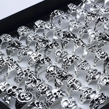 25pcs Crânio de Esqueleto Gótico Liga de Anéis estilo Punk anéis para homens mulheres Atacado Jóias lotes