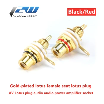 2pcs/monte Lotus Feminino da Base de dados de AV Plug RCA Lotus Fêmea Amplificador de Áudio Banhado a Ouro Preto / Vermelho